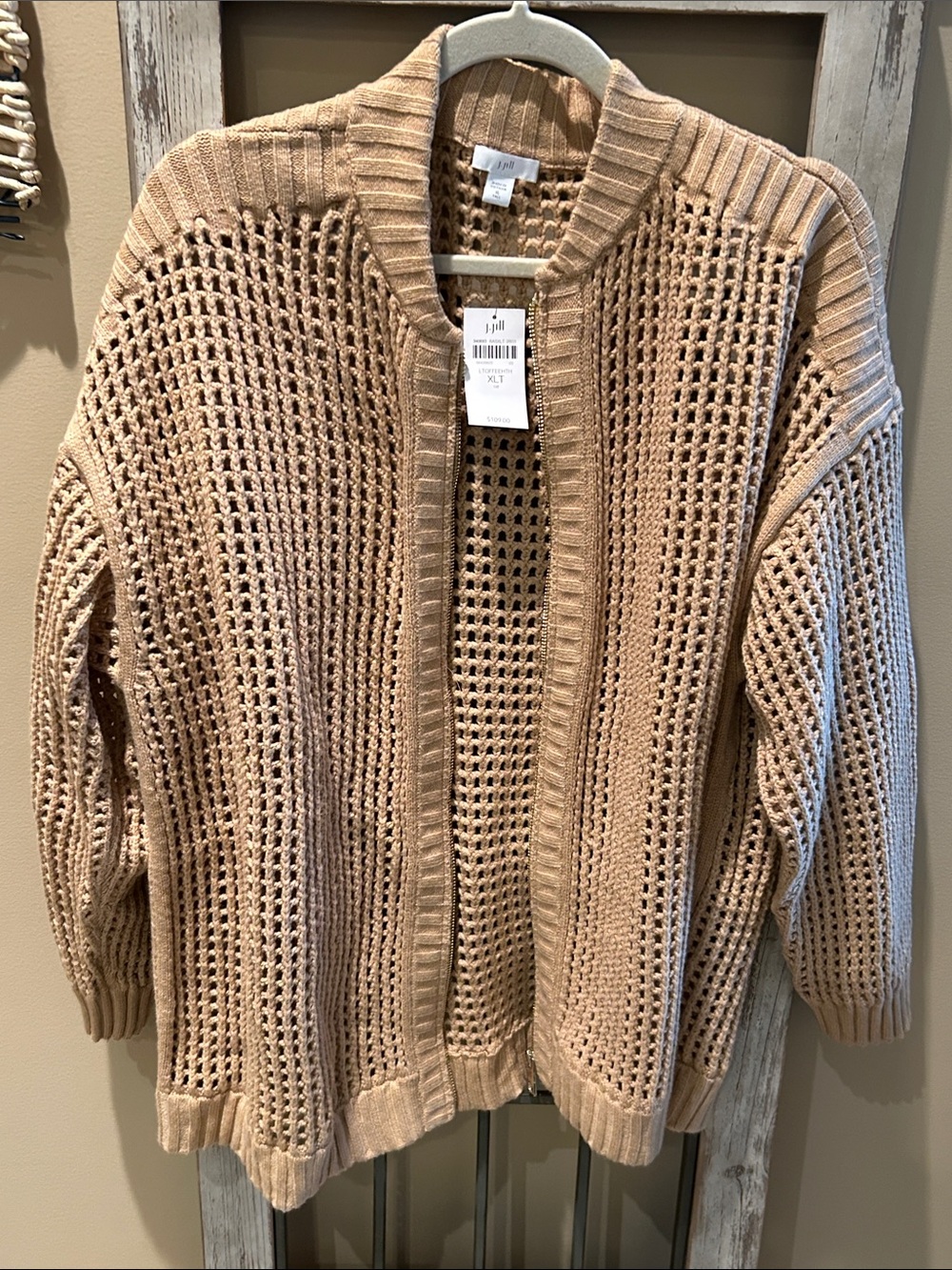 J. Jill Open-Weave Light Brown Cardigan Sweater